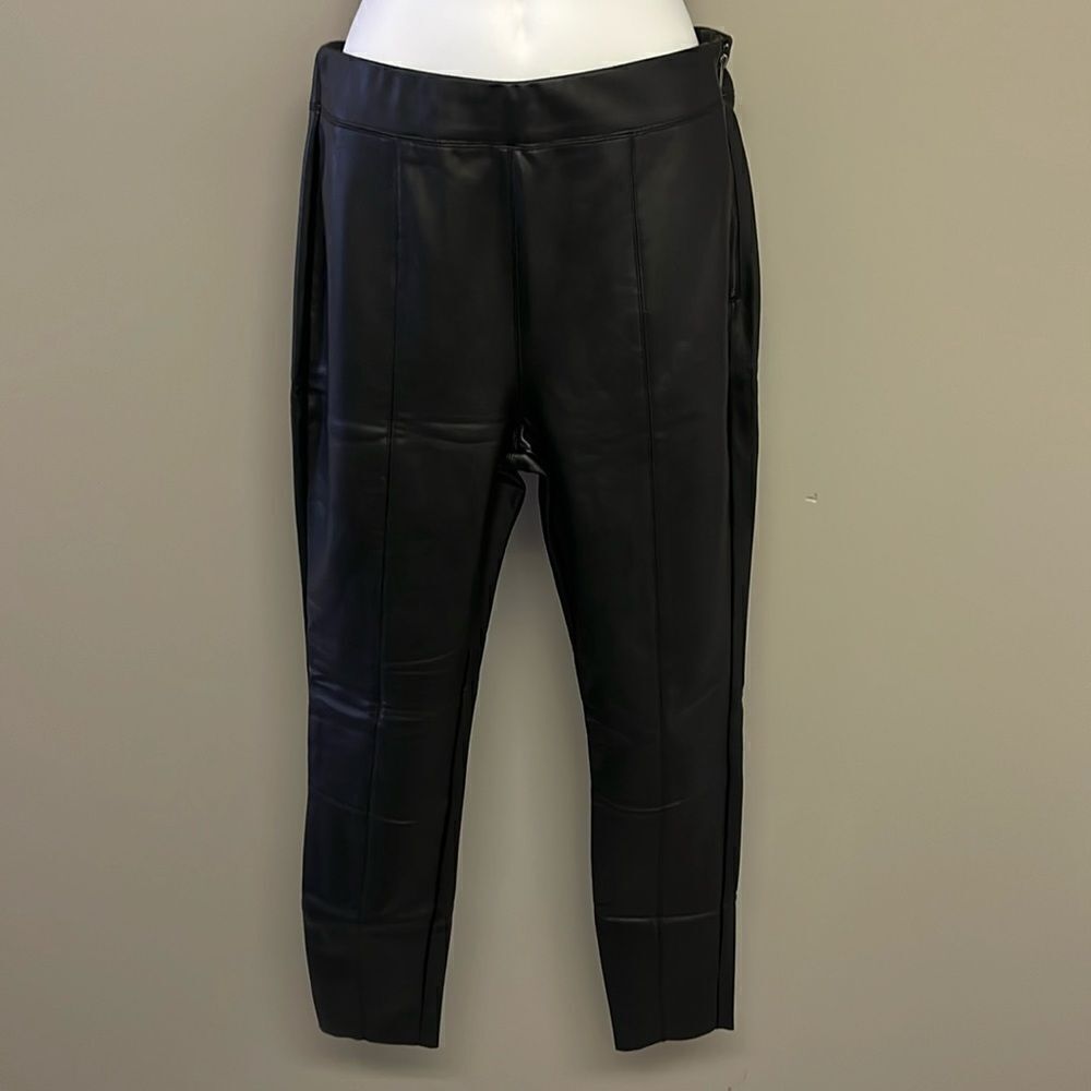 Topshop Black Faux Leather Pleated Skinny Pull-Up Lined Pants- Zip Up- Size 8